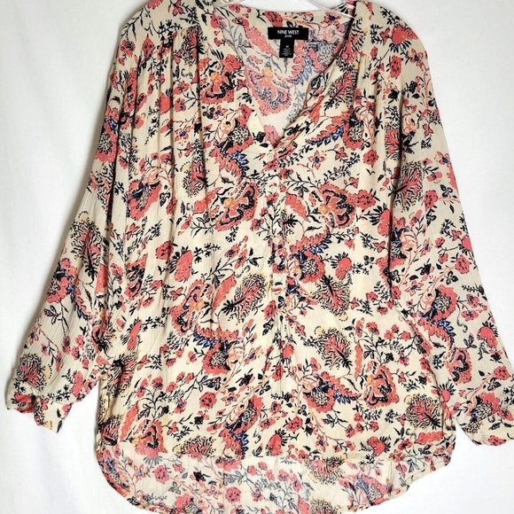 Nine West Tops - Nine West jeans scallop shell botanical shirt